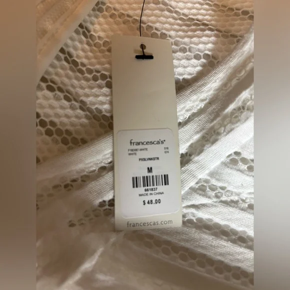 Francesca’s White Cami V-Neck Stripe Lace Illusion Waist Dress - Picture 10 of 11